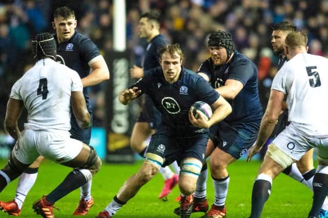 Jonny Gray in action for Scotland against England