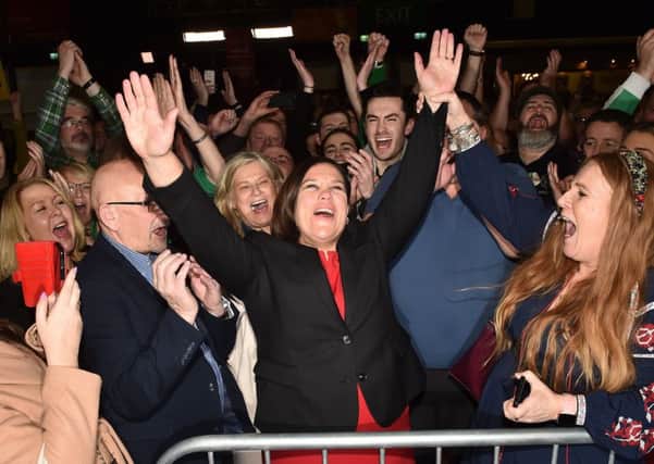 Sinn Fein leader Mary Lou McDonald celebrates winning a seat in the Irish parliament (Picture: Charles McQuillan/Getty Images).