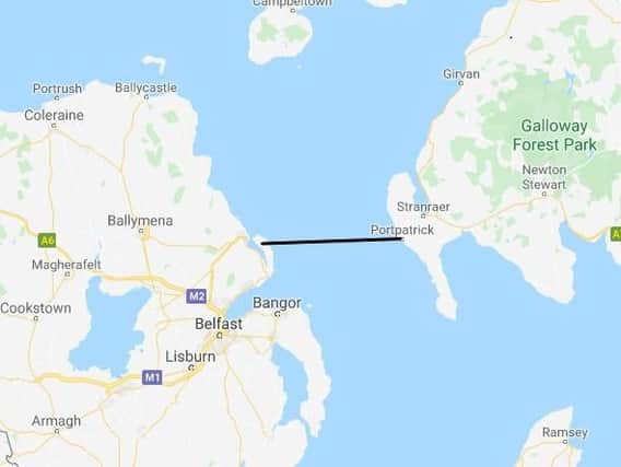 One proposed route for the so-called 'Celtic Crossing' would see it span from Larne in Northern Ireland to Portpatrick in Dumfries and Galloway over Beaufort's Dyke (Google)