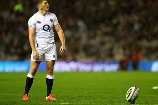 England's Owen Farrell in contemplative mode as he lines up a penalty at BT Murrayfield Stadium. He missed. Picture: David Davies/PA Wire