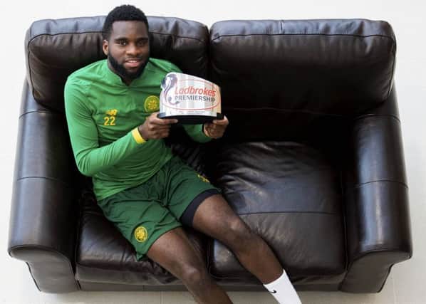 Odsonne Edouard with the Premiership player-of-the-month trophy for January.