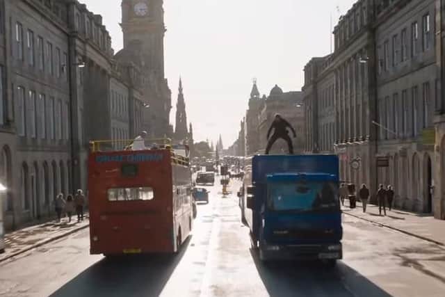 Waterloo Place was one of the major thoroughfares closed to traffic to allow stunts to be filmed.