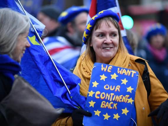Anti-Brexit campaigners protest outside the Westminster Parliament (Picture: Jeff J Mitchell/Getty Images)