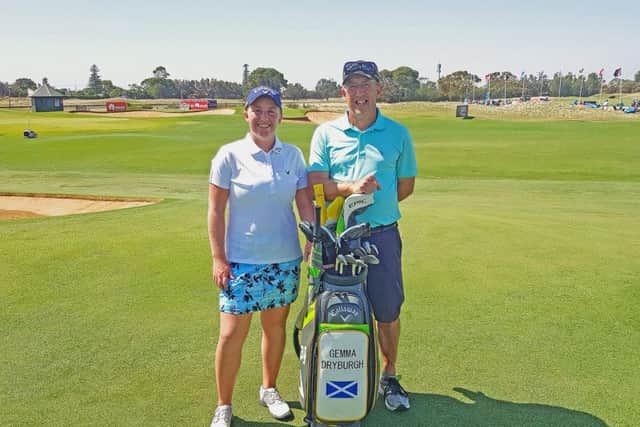 Gemma Dryburgh and caddie Paul Heselden are all set for this week's ISPS Handa Women's Australian Open in Adelaide