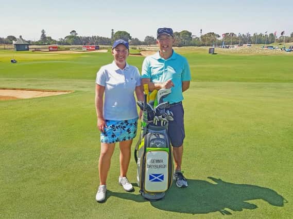 Gemma Dryburgh and caddie Paul Heselden are all set for this week's ISPS Handa Women's Australian Open in Adelaide