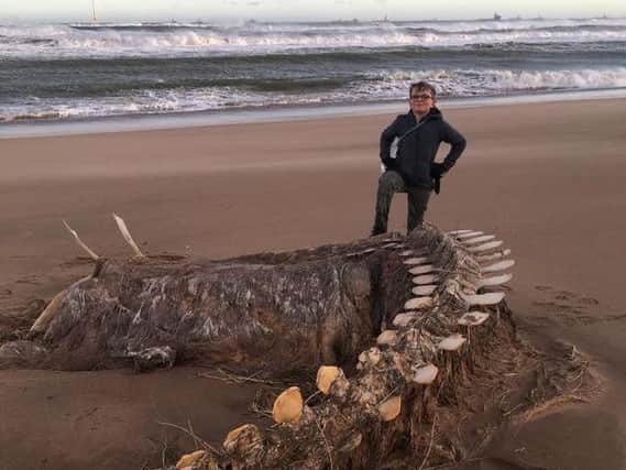 A young boy poses with the mystery skeleton. Picture: Fubar News
