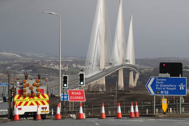 Diversions were put in place at The Queensferry Crossing after it was closed due to bad weather, South Queensferry. PA Photo