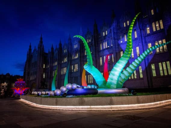Interactive light sculptures, architectural projections
and films are deployed to 'create new ways of exploring the city.'