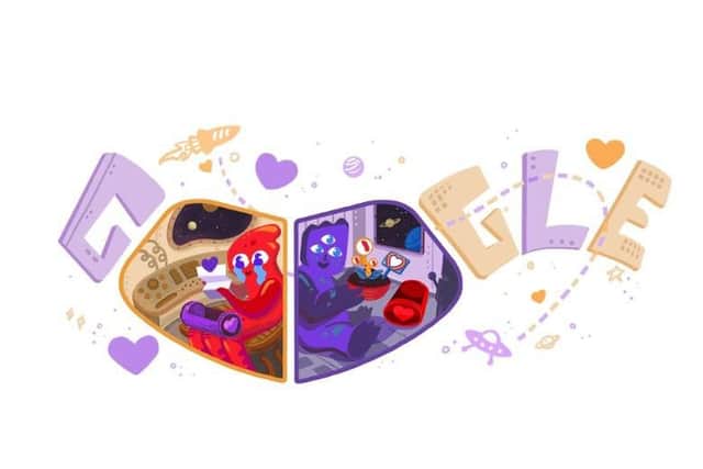 Google's latest Valentine's Day Doodle features a duo of love-struck aliens