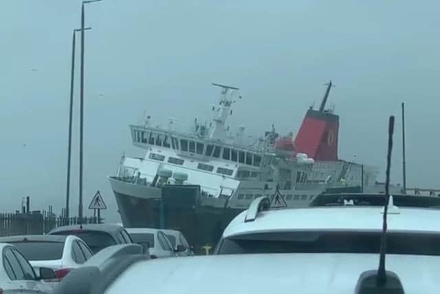 The unnerving footage shows thehuge boat rocking side-to-side during the extreme weather as it approaches the terminal   picture: supplied