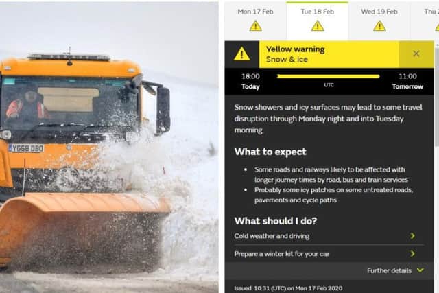 Snow showers and icy surfaces may lead to some travel disruption and anyone wishing to travel during the bad weather is urged to with caution picture: GettyImages and Met Office