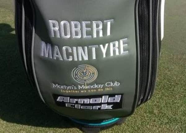 Bob MacIntyyres bag with the Martyns Monday Club logo
