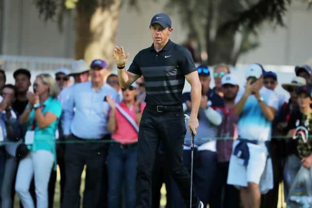 World No 1 Rory McIlroy acknowledges the crowd as he opens with a six-under-par 65 in the WGC-Mexico Championship. Picture: Getty Images