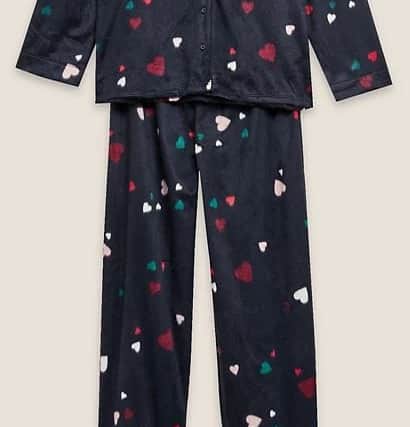 M&S Fleece Heart Print Pyjama Set