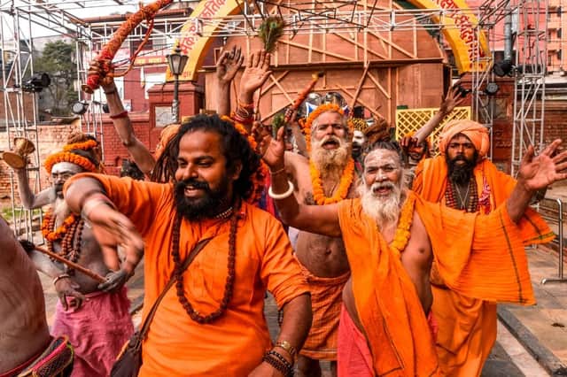 Hindu holy men take part in a religious procession ahead of Maha Shivaratri in Kathmandu in February 2020 (Photo: PRAKASH MATHEMA/AFP via Getty Images)